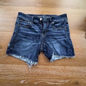 American Eagle Outfitters Dark Wash Midi Denim Shorts